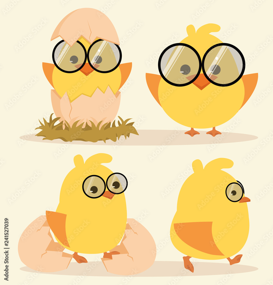Fototapeta premium Cartoon Cute Chick Set