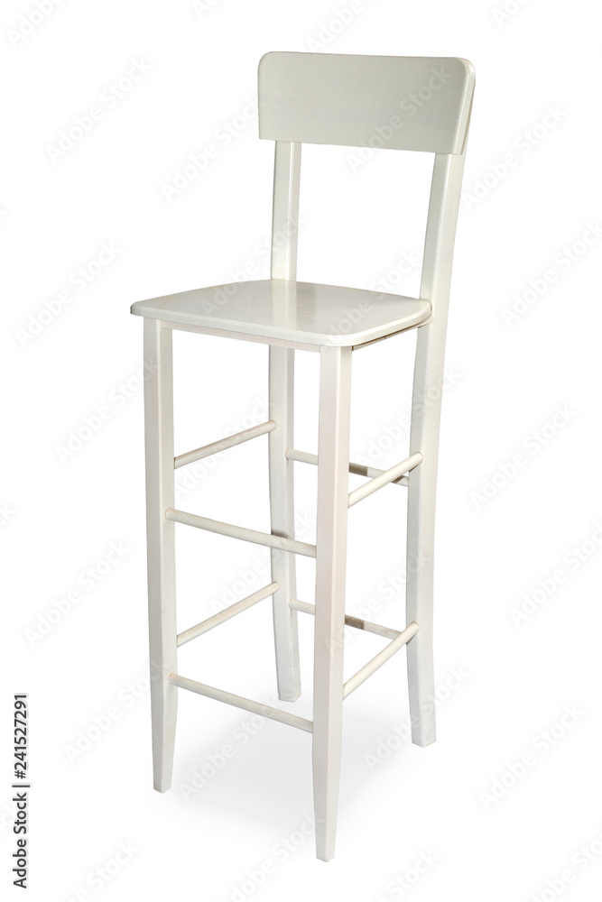 Studio Shot Of White Wooden Bar Chair Isolated On White Background