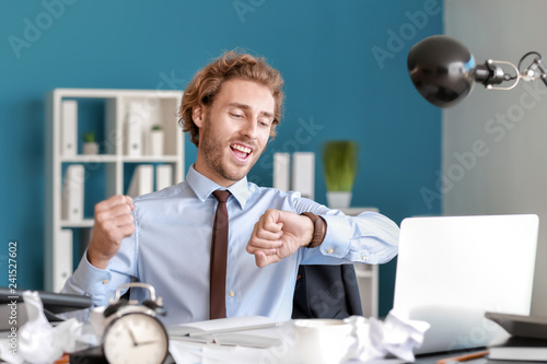 Happy businessman finishing...