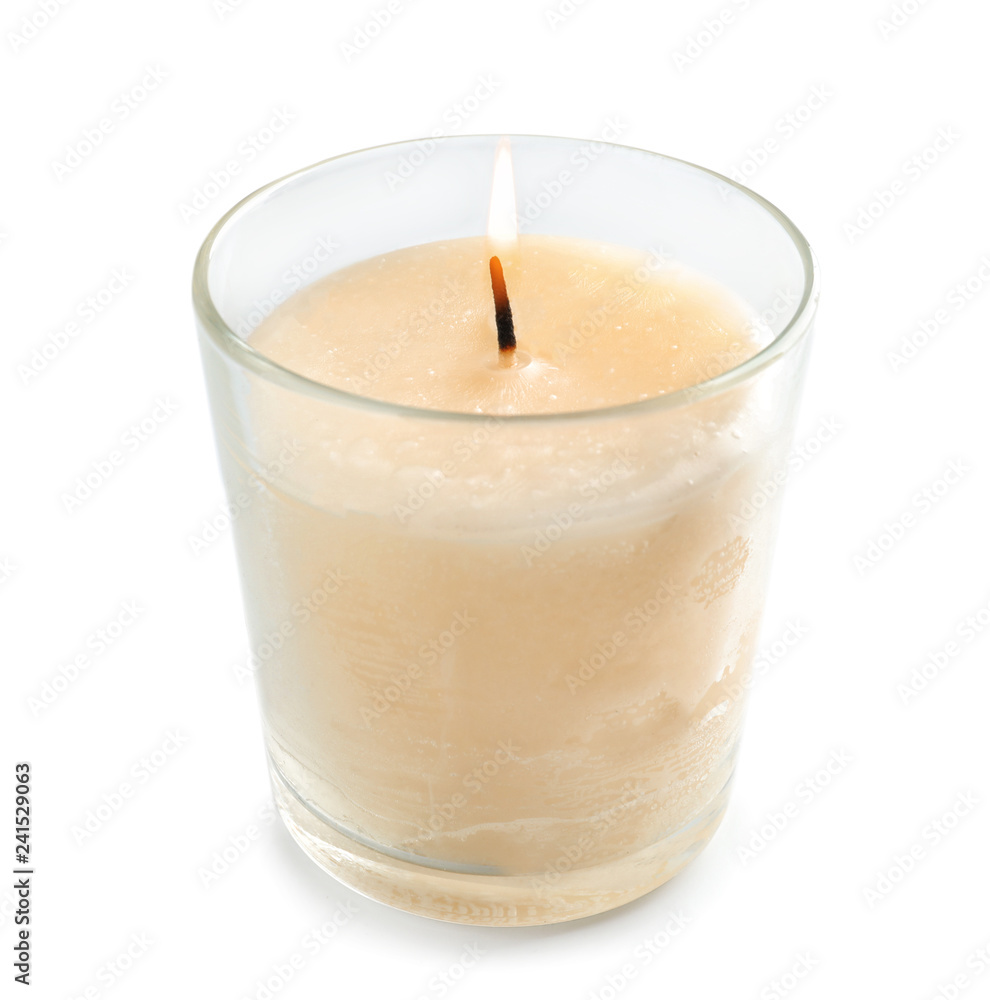 Burning candle on white background Burning candle on white background