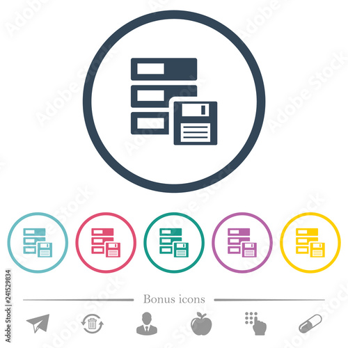 Data backup flat color icons in round outlines