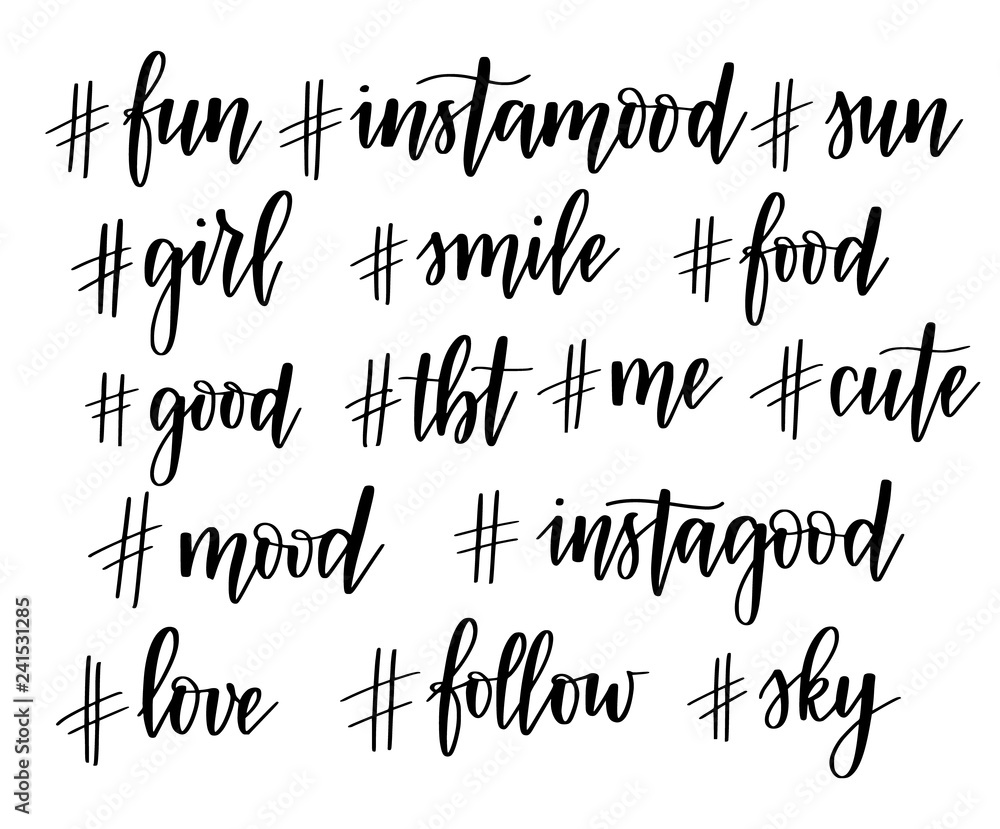 Vector 15 popular instagram hashtags. Handdrawn set design Stock Vector Adobe Stock