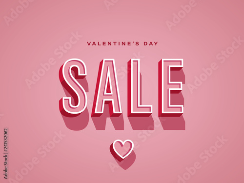 Valentine day sale promotional vector banner or poster with vintage retro typography.