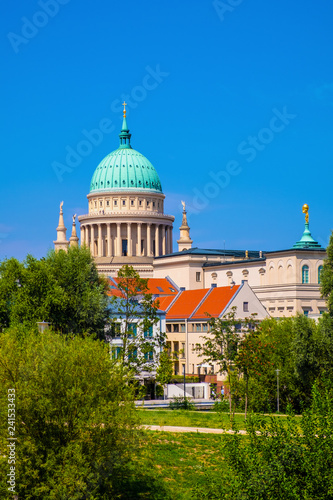 Potsdam, Germany - Panoramic view of the historic quarter of Potsdam city with St. Nicholas church at the Alter Markt square photo