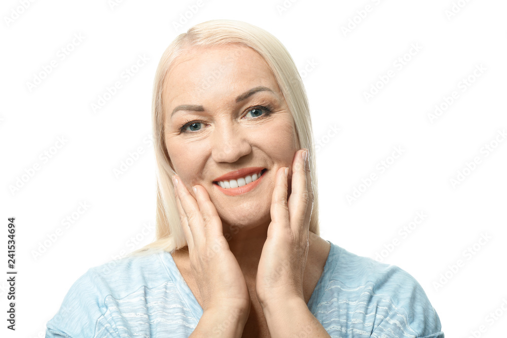 Portrait of beautiful mature woman on white background Portrait of beautiful mature woman on white background