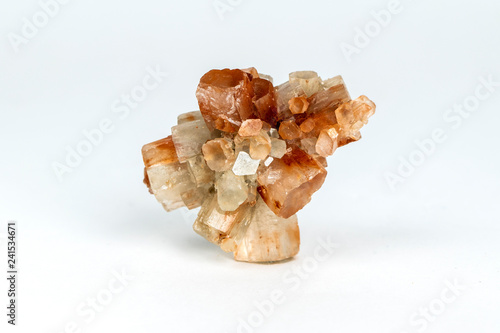 Macro photo of natural mineral rock - aragonite crystal on white background, Morocco