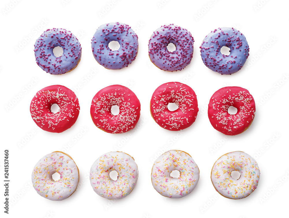 Tasty doughnuts on white background