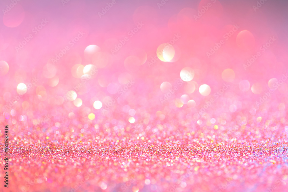 Fototapeta Abstract pink coral glitter light bokeh holiday party background