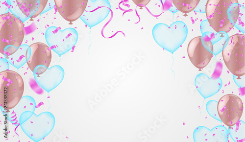 Valentine's day ,Template Realistic Air Balloons in the Form of Heart. Vector Illustration with Confetti and Serpentine