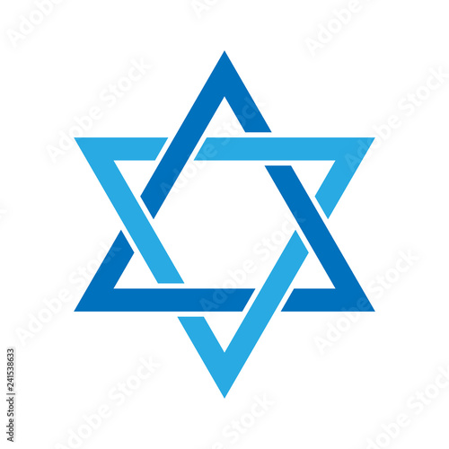 Star of David. Hexagram sign. Symbol of Jewish identity and Judaism. Simple flat blue illustration.