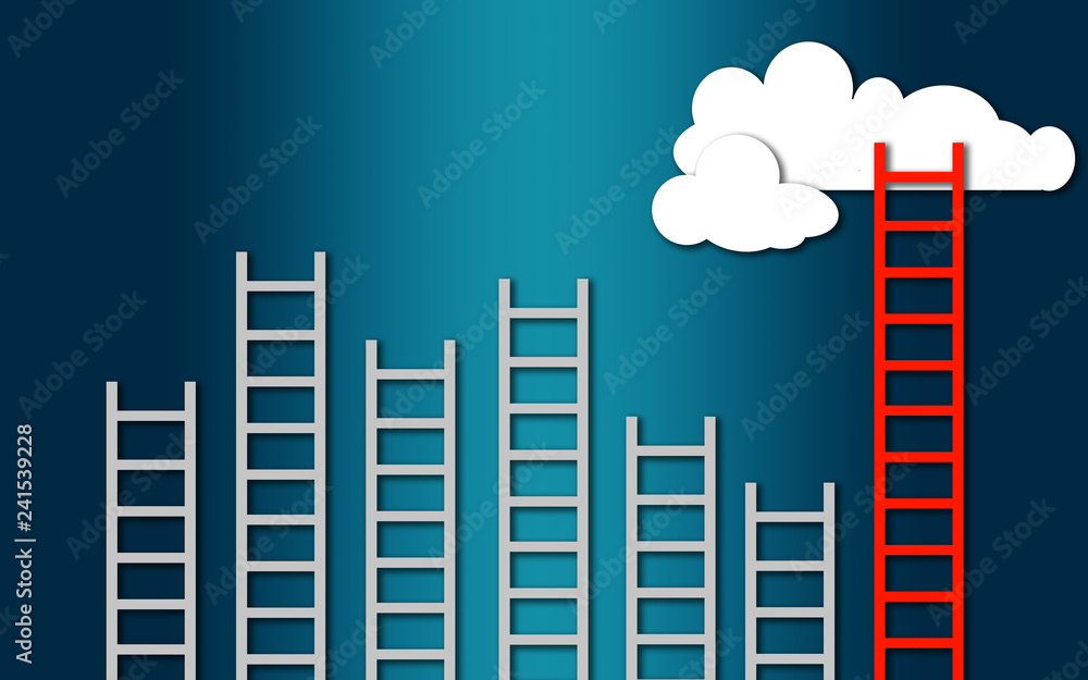 Obraz premium Business winner concept, clouds with ladders