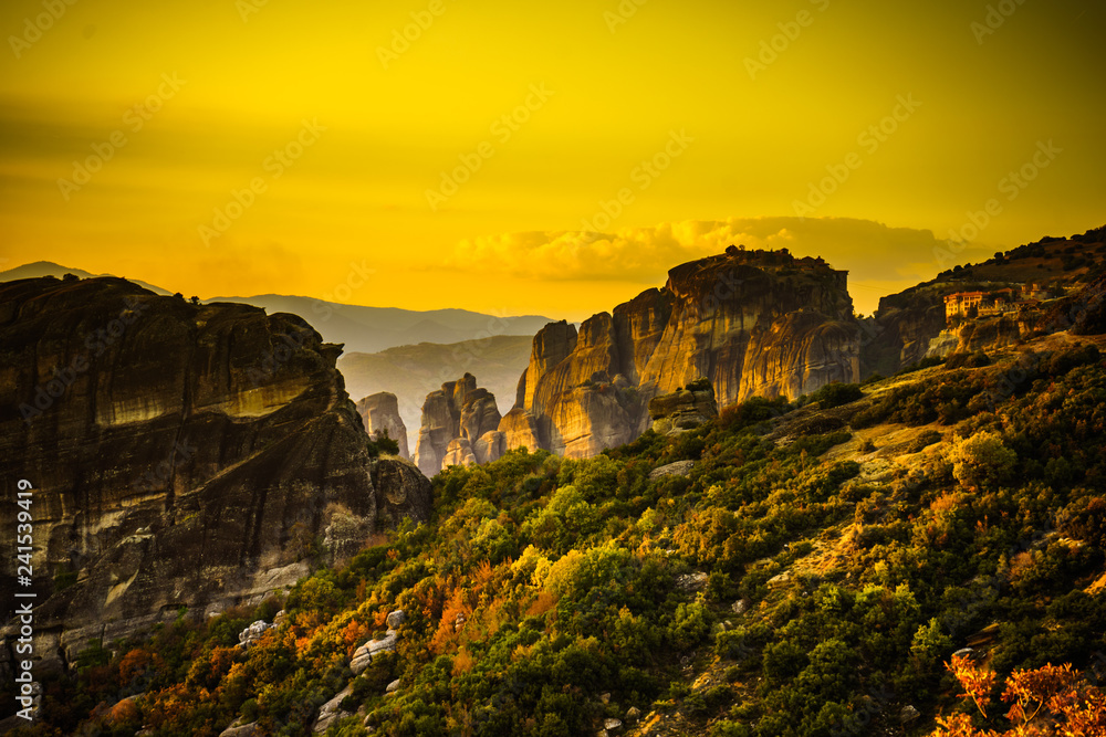 Cliffs rocky formations in Greece Meteora