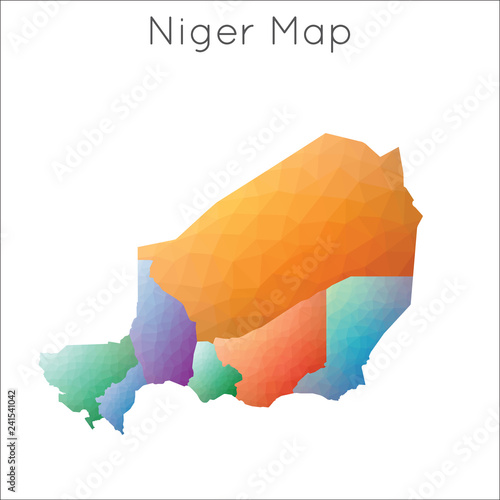 Low poly map of Niger with a mosaic style, highlighting its borders.