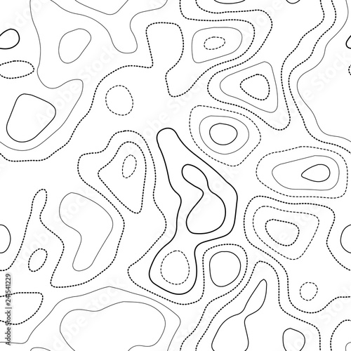 Topographic map. Actual topography map. Black and white seamless design, admirable tileable isolines pattern. Vector illustration.