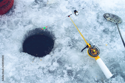 Winter fishing. Fishing rod for ice fishing © smspsy