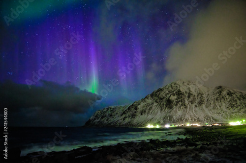 Aurora borealis northern lights. Lofoten islands, Norway