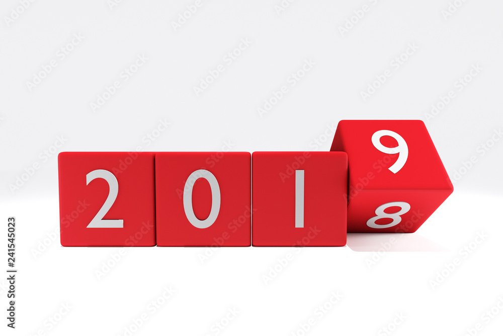 3D Rendering : illustration of 2018-2019 dice on white background. changing time of new year. new year 2019 concept. beginning time. 3D Rendering : illustration of 2018-2019 dice on white background. changing time of new year. new year 2019 concept. beginning time.