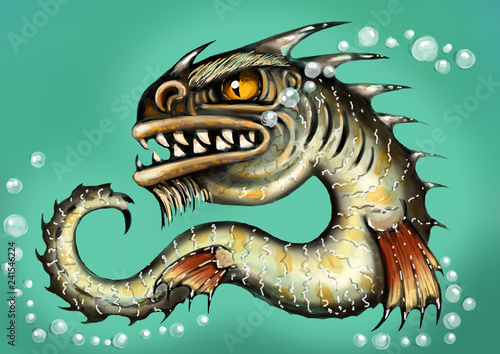 Schilderij op canvas Sea monster water dragon fish mutant