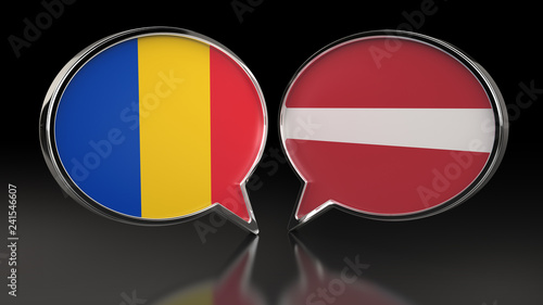 Free Download Romania and Latvia flags with Speech Bubbles. 3D illustration - GFXLoad