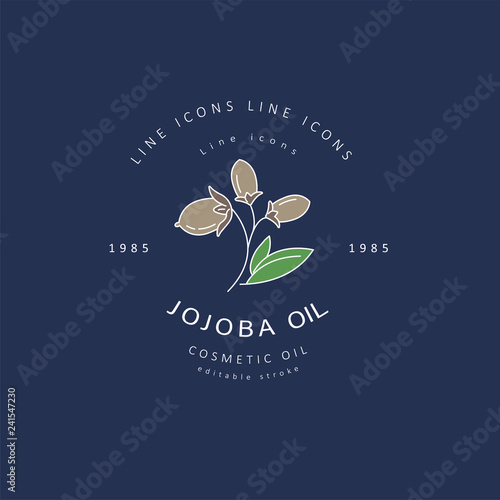 Vector icon and logo for natural cosmetics oil care dry skin. Editable outline stroke size. Line flat contour, thin and linear design. Simple icons. Concept illustration. Sign, symbol, element.