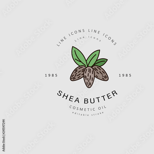 Vector icon and logo for natural cosmetics oil care dry skin. Editable outline stroke size. Line flat contour, thin and linear design. Simple icons. Concept illustration. Sign, symbol, element.