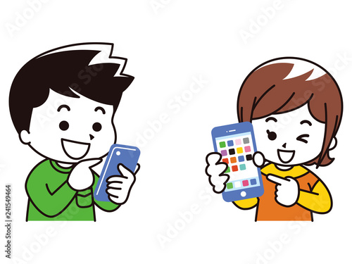 スマートフォンを持った男女
