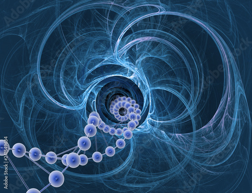 dna molecules in macro space, molecular energy, abstract futuristic 3d illustration