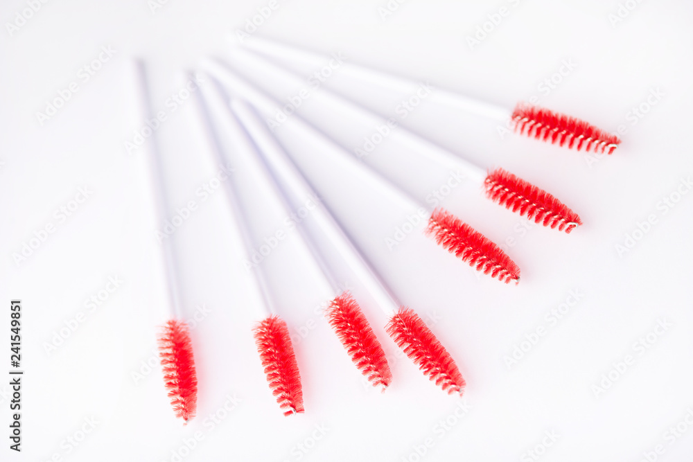 Brushes and tools for building and caring for eyelashes. On a white background. Materials for eyelash extension. Brushes, accessories for eyelash extensions. Brushes and tools for building and caring for eyelashes. On a white background. Materials for eyelash extension. Brushes, accessories for eyelash extensions.