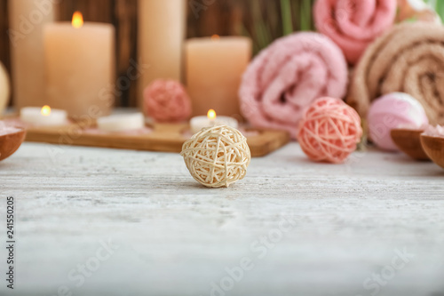Decorative ball on table in spa salon