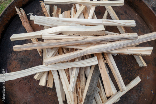 Pile of small wooden stick prepared for camp fire