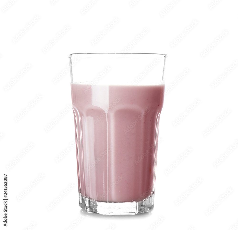 Glass of tasty milkshake on white background Glass of tasty milkshake on white background