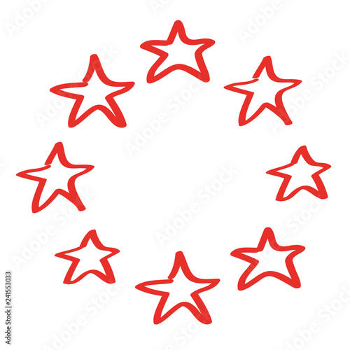 Handgezeichnete Sterne im Kreis in rot