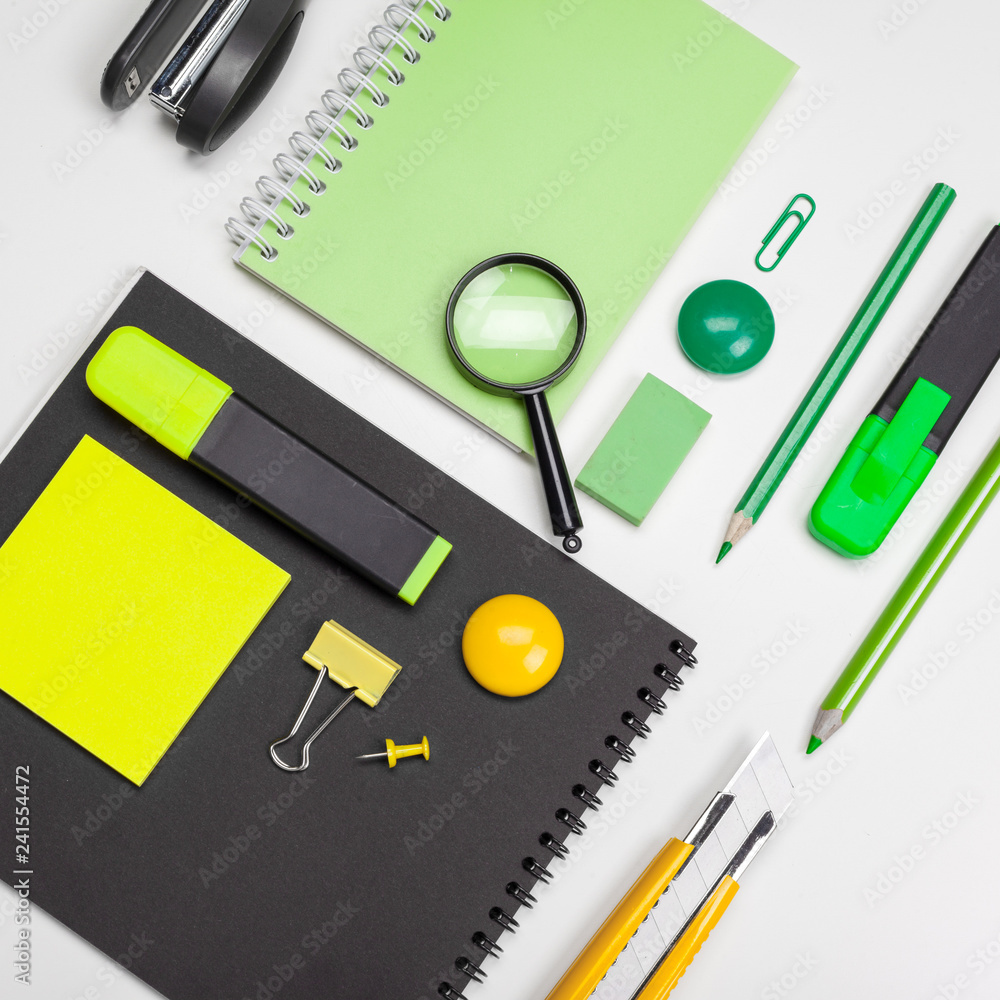 Stationery supplies isolated on white background top view Stationery supplies isolated on white background top view