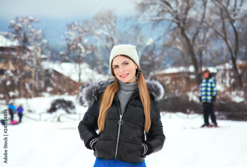 beautiful girl  in bulgarian ski resort Bansko, Bulgaria