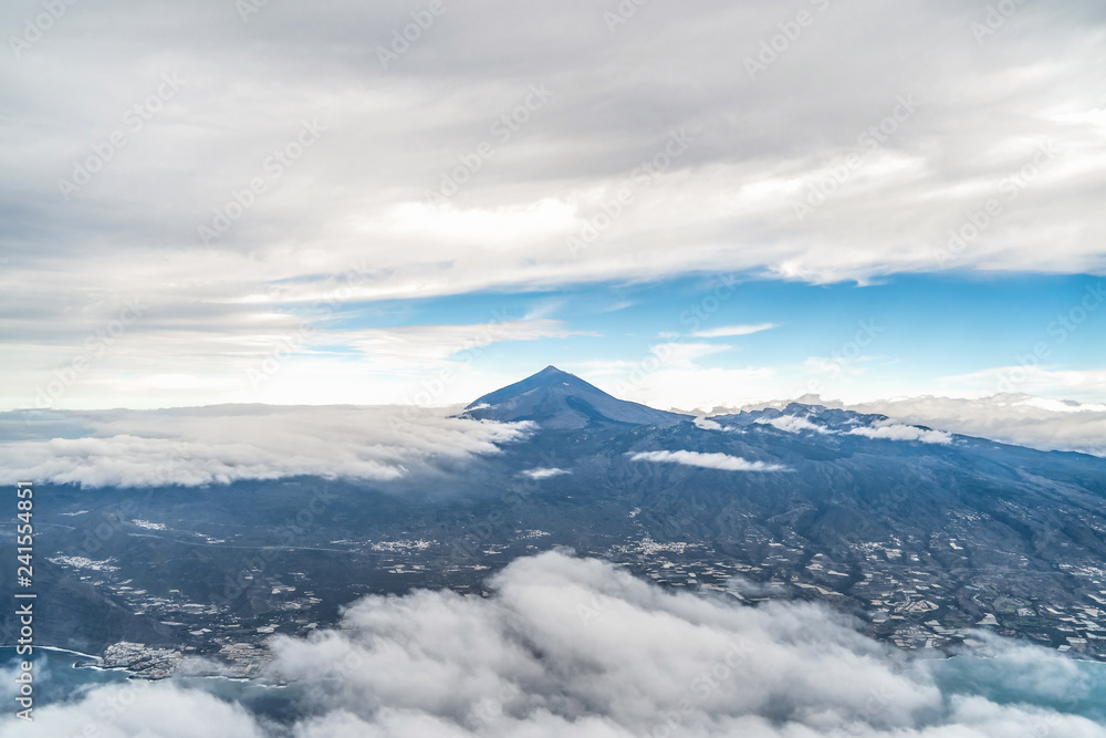 Landscape of tenerife island with teide volcano from the sky