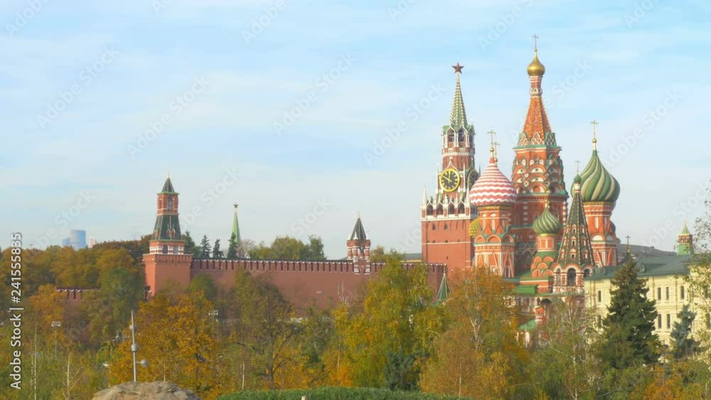 panorama of the Kremlin and Saint Basil's Cathedral church in the Red Square at dawn, the main tourist attractions of Russia, the UNESCO object. panorama of the Kremlin and Saint Basil's Cathedral church in the Red Square at dawn, the main tourist attractions of Russia, the UNESCO object.