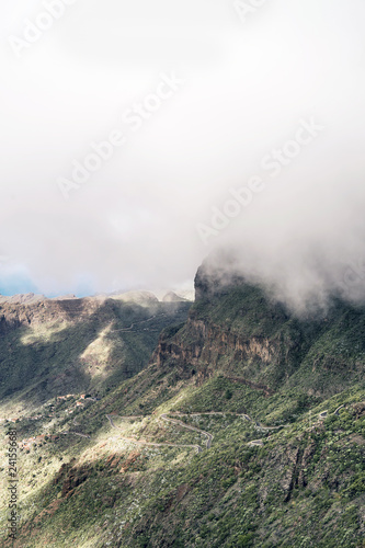 Foggy mountains with clouds on tenerife island, spain.
