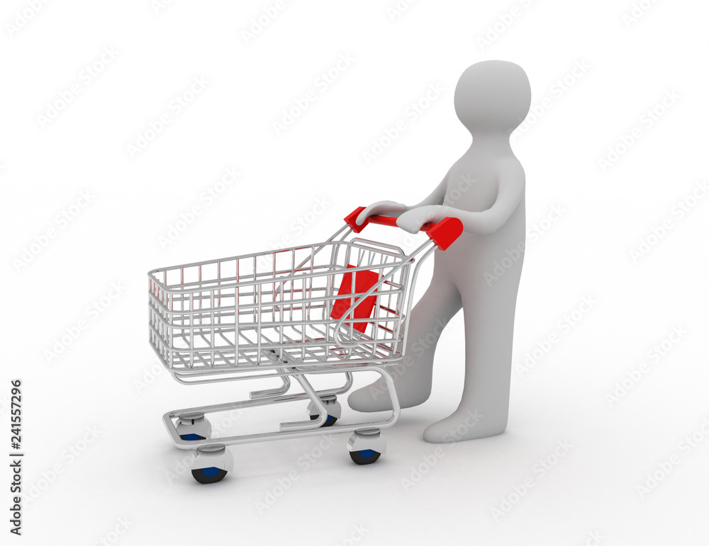 Man pushing a shopping cart empty Man pushing a shopping cart empty