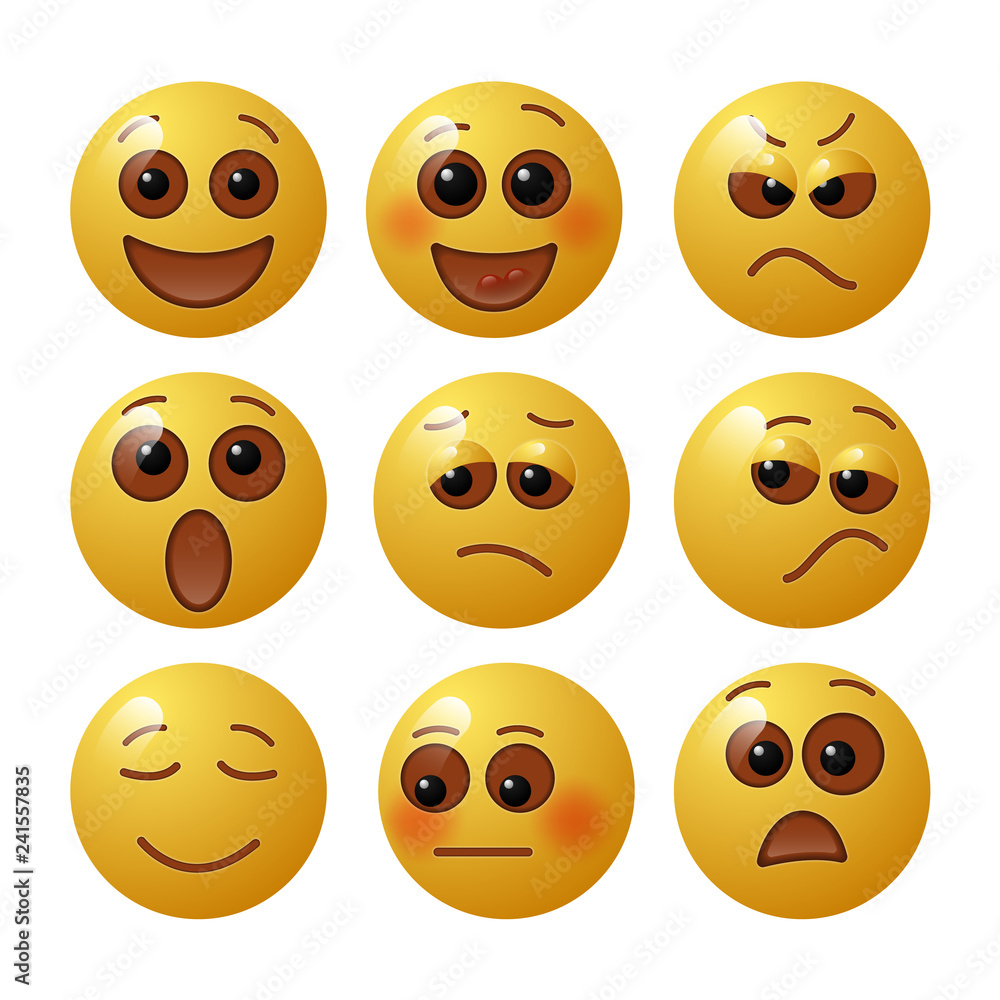 Set of emoticons with human emotions. Set of Emoji. Vector illustration.