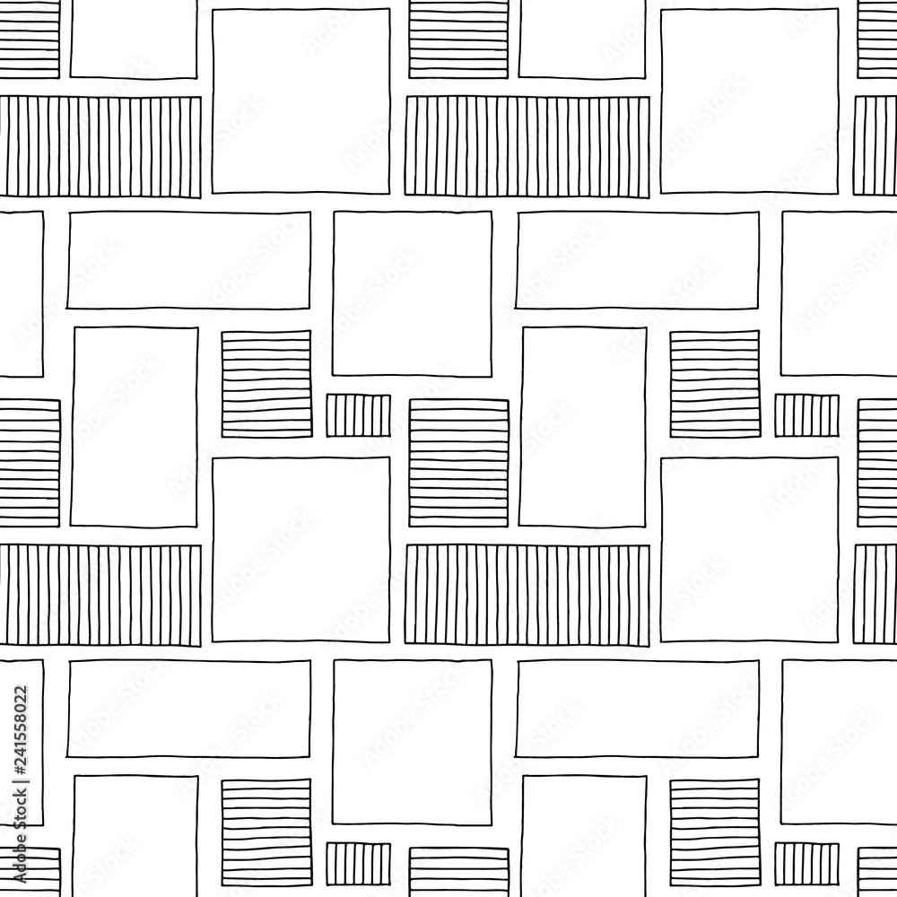 Seamless vector pattern. Black and white geometrical hand drawn ...