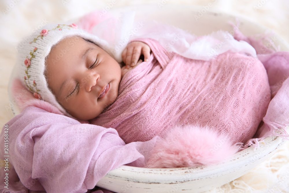 Portrait of cute African-American baby - obrazy, fototapety, plakaty 