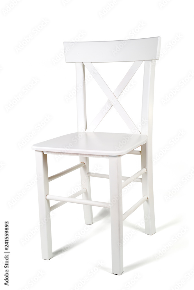 Studio Shot Of White Wooden Chair Isolated On White Background Studio Shot Of White Wooden Chair Isolated On White Background