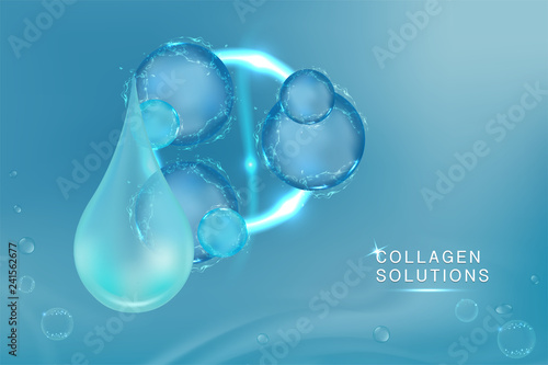 Blue Collagen Serum drop, cosmetic advertising background ready to use, luxury skin care ad, vector illustration.