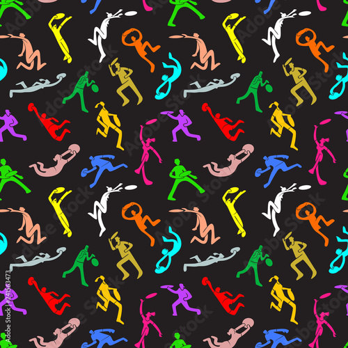 Background with Ultimate players. Seamless pattern with Boy and girl catching flying disc