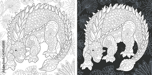 Coloring pages with Ankylosaurus dinosaur