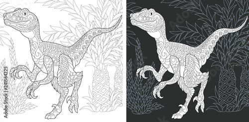 Coloring pages with Raptor dinosaur