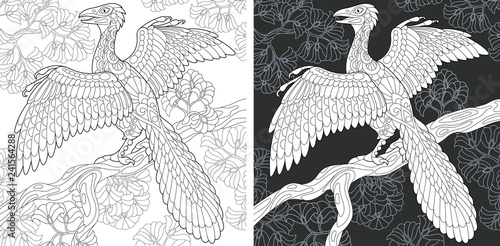 Coloring pages with Archeopteryx dinosaur