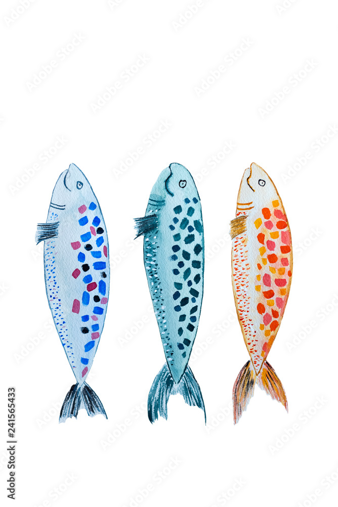 Hand drawn watercolor sardines Hand drawn watercolor sardines