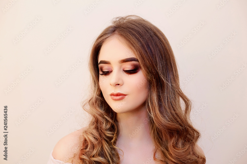 Beautiful model girl with curly hair. Beautiful Young Female wit Beautiful model girl with curly hair. Beautiful Young Female wit