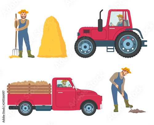 Tractor and Lorry Icons Set Vector Illustration